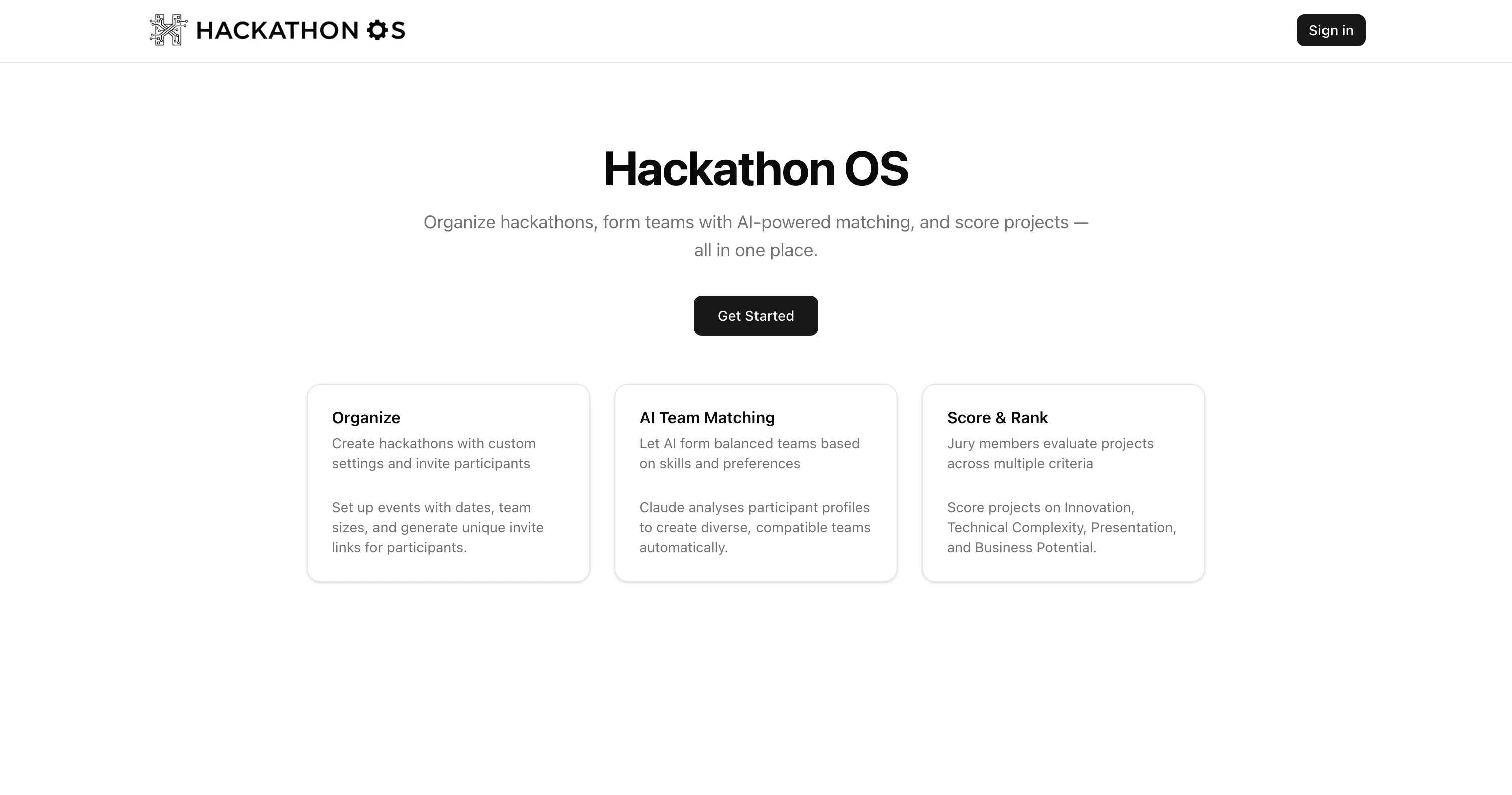 Hackathon OS application interface